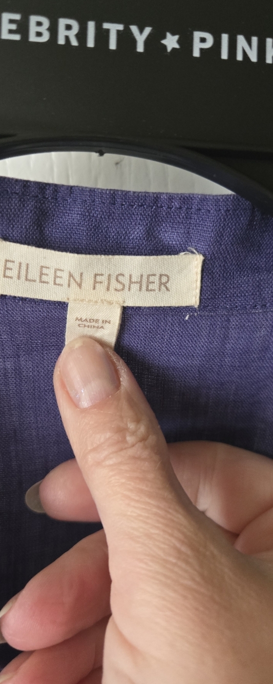 Purple Button-Front Linen Jacket Shirt Eileen Fisher Xs 3/4 Sleeves - Picture 2 of 10